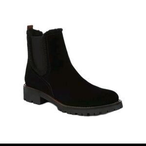 Sam Edelman Women's Black Suede Jaclyn Round Toe Sherpa Trim Casual Booties 7